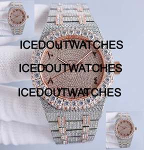 Custom VVS1 Moissanite Round Diamond <b>Iced</b> <b>Out</b> Stainless Steel 10 Bar Water Resistant Mens Luxury <b>Watch</b> with Bracelet Clasp - Product Image 1