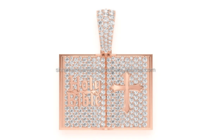 Pendentif en or 14 carats avec diamant de laboratoire VVS, design attrayant, bijoux de luxe, livre de la Bible ouvert, pour cadeau d'anniversaire - Product Image 4
