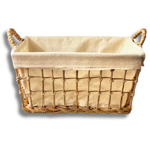 Panier de rangement de haute qualité en jacinthe d'eau naturelle, jonc de mer, rotin et bambou, avec cadre métallique et doublure en coton, pour le rangement des jouets - Product Image 1