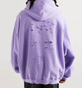 Custom <b>Hip</b> Hop Streetwear Distressed Hoodie <b>For</b> Men - Product Image 2