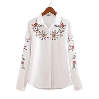 Pilihan Terbaik Kemeja Putih Elegan Wanita Nyaman Kasual Bahan Tahan Lama Desain Khusus Bordir Kancing Sederhana Depan