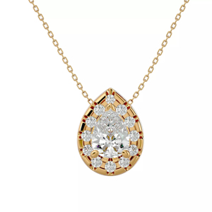 Luxury 18K <b>Solid</b> <b>Gold</b> Pear Cut Diamond <b>Pendant</b> Necklace Women Link Chain Water Drop Halo Design - Product Image 1