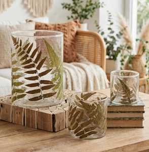 Portavelas de Vidrio Hecho a Mano de Alta Calidad con Diseño de Helecho, Recipiente Redondo para Velas, Linterna Decorativa para el Hogar, Navidad, Bodas y Fiestas - Product Image 1
