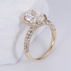 18K Yellow Gold Oval Cut 2 carat Lab Grown Diamond Classic Style Half Eternity Rings Wedding Jewelry Ring - Product Image 4