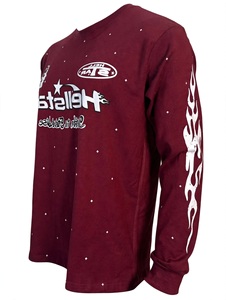 Hot selling Custom <b>Maroon</b> Graphic Long Sleeve T Shirt Oversized Flame Print Heavyweight Cotton Vintage Streetwear Casual <b>Tops</b> - Product Image 3