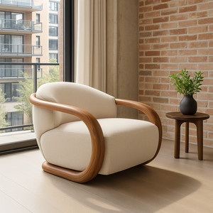 Chaise longue Eden Luxe Mid Century Modern Style européen Chaise d'appoint à base fixe avec cadre en bois massif pour le salon et la chambre à coucher - Product Image 3