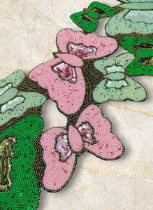 Embroidered Butterfly <b>Table</b> <b>Runner</b> Pink Green Beaded Traditional Home Decor Washable - Product Image 2