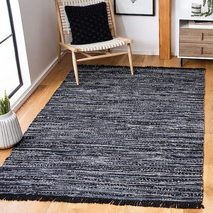 Tapis indien de luxe fait à la main en coton tapis de sol moderne et rectangulaire noir recyclé pour tapis de prière à la maison par le designer - Product Image 3