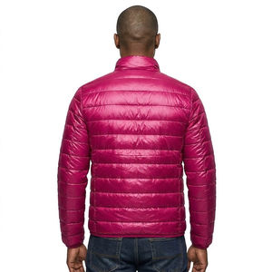 Blouson matelassé en toile brillante magenta pour homme, fermeture éclair, col montant, imperméable, respirant, logo frontal, léger, manteau d'hiver - Product Image 4