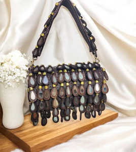 Pochette de soirée artisanale perlée écologique avec décoration de perles, fermeture éclair à pompon, sac à bandoulière pour mariage, fête, cadeau - Product Image 1