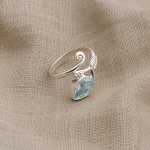 Anillo de Plata de Ley 925 con Topacio Azul Pera Natural, Chapado en Oro Rosa y Oro, Hecho a Mano, con Diseño de Hojas y Estilo Bohemio para Mujer - Product Image 5