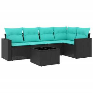 Juego de sofás de patio residenciales de ratán sintético negro de 6 piezas para exteriores con cojines, muebles de exterior modernos y contemporáneos - Product Image 4