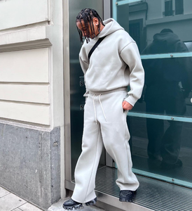 Premium Men Solid Color Hooded Tracksuit Set Cotton Casual Autumn Full Length Sweatshirt and Jogger Pants - Product Image 6