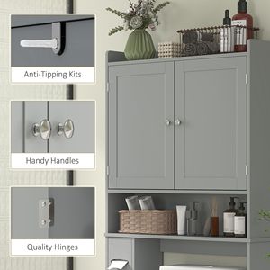 Mobiletto Moderno Grigio in PVC da Posizionare Sopra il WC con 2 Ante e Portarotolo, Unità di Stoccaggio per Uso Ospedaliero - Product Image 6