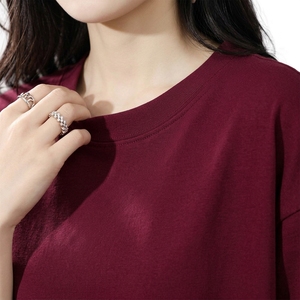 Camiseta de Punto de Manga Corta para Mujer, Cuello Redondo, Color Sólido, Corte Holgado, Transpirable, de Algodón, Informal, para Primavera y Verano - Product Image 6