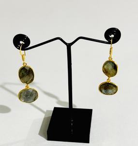 Boucles d'oreilles en labradorite naturelle, plaquées or, avec serti clos, élégantes, bijoux de mode indiens pour femmes, mariage nuptial - Product Image 3