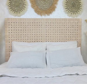 Handwoven Wooden Cane Webbing Headboard <b>Queen</b> King Bed Headboard Natural Rattan Style Modern Boho Bedroom Wall Panel - Product Image 1