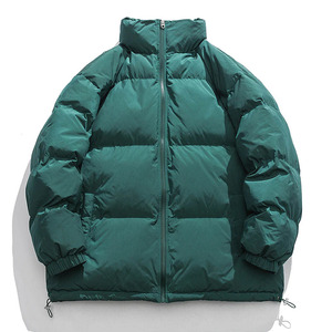 Men's <b>Green</b> Puffer Jacket Windproof Casual Winter Coat Stand Collar Zipper Closure Thick Padding Solid Color Regular Fit - Product Image 1
