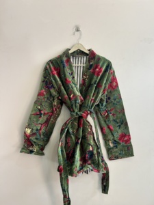 Robe en velours à imprimé floral avec ceinture, manches longues, veste pour femme printemps - Product Image 4