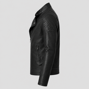Nueva Chaqueta de Cuero Personalizada para Hombre con Diseño de Hombros Acolchados, Cuello Alto, Corte Regular, Estilo Biker para Ropa Casual de Calle - Product Image 4