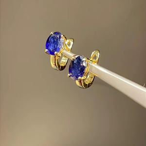 Blue Sapphire Sterling <b>Silver</b> Drop Earrings Bezel Setting Gold Plated September Birthstone Women's Jewelry for Party Occasions - Product Image 1