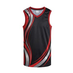 Maillot de basketball noir et rouge avec motif fluide, uniforme d'équipe en polyester respirant, sans manches, col rond, maillot de sport - Product Image 3