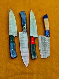 Juego de cuchillos de chef Thewizcrafts de acero al carbono hechos a mano, 4 piezas, con mango de madera, afilados, de hoja recta, ambidiestros, de alto brillo - Product Image 3