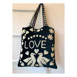 Elegante Bolso Tote de Terciopelo con Bordado de Amor y Paz, Bolso de Mano Estiloso para Uso Diario, Viajes, Compras y Accesorios para Fiestas - Product Image 1