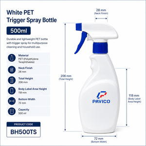 Botella de Spray PET Blanca de 500 ml con Pulverizador Azul para Limpiador de Vidrios, Envase para Limpieza del Hogar, Fábrica en Vietnam - Product Image 5