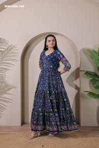 Colección de Vestidos Angarakha de Alta Calidad en Mezcla de Seda con Diseño Estampado y Corte Amplio, Listos para Usar, Proveedor Indio - Product Image 3