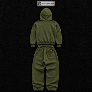 Ensemble de survêtement vert olive brodé étoile pour homme – Hoodie zippé personnalisé et pantalon de jogging – Vêtements de sport streetwear – Fournisseur OEM en gros - Product Image 6