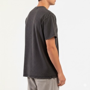 เสื้อยืดคอตตอนหนาน้ำหนักมากสำหรับผู้ชาย สีเทาเข้ม สไตล์วินเทจ ล้างสีแบบแอซิดวอช ทรงหลวมไหล่ตก รับผลิตตามสั่งจำนวนน้อย พร้อมสกรีนโลโก้ - Product Image 3