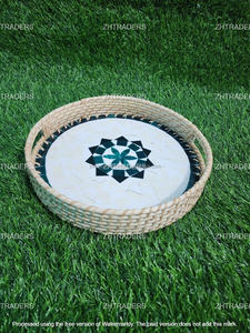 Aarzoo Luxe - Juego de Bandejas de Servir de Ratán con Incrustaciones de Nácar, Artesanía India Hecha a Mano, Lujo Asequible para la Hora del Té y la Recepción de Invitados - Product Image 4