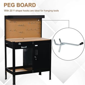 Banco da Lavoro Nero con Cassetto e Armadietto Portautensili in Acciaio Laminato a Freddo per Settori Retail e Ristorazione - Product Image 4