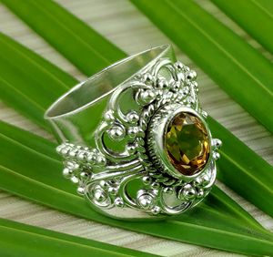 Anillo de Compromiso Boho de Plata de Ley 925 con Citrino para Mujer, Gema Amarilla Ovalada de 8x10 mm, Piedra de Nacimiento de Noviembre - Product Image 6