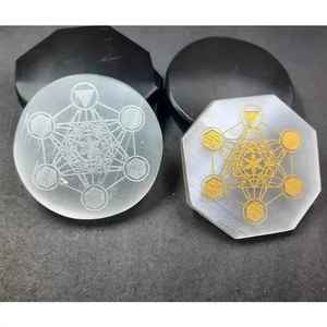 Placas de Selenita Pulida Grabada con Símbolos de Geometría Sagrada, Reiki, Sanación, Equilibrio de Chakras, Venta Caliente - Product Image 5