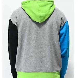 <b>Mens</b> <b>Grey</b> Color Block Pullover Hoodie With Green Hood Casual Hooded <b>Sweatshirt</b> Soft Fleece Winter Streetwear - Product Image 2