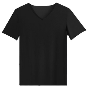Hommes été glace soie chemise manches courtes sans couture col rond haut musculation mince T-shirt élastique respirant sous-chemise pull - Product Image 3