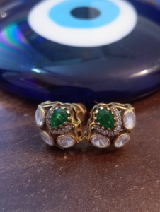<b>studs</b> <b>earrings</b> in green doublet and polki stone with gold layered in 925 <b>silver</b> jewelry for bridal occasional jewelry for women - Product Image 2