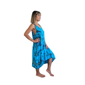 Women Boho Midi Dress Rayon Fabric Tie Dye Print Sleeveless V Neck Blue Black Loose Fit Dress For Summer - Product Image 2