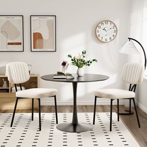 Ensemble de 2 chaises de salle à manger modernes du milieu du siècle, chaises de cuisine en similicuir avec structure en PC massif, beige - Product Image 5