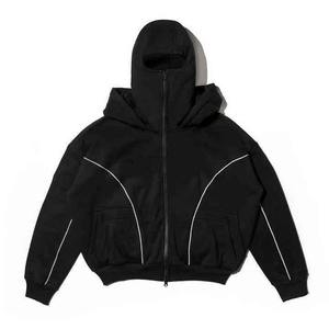 Survêtements pour hommes personnalisés, ensembles vintage unis avec sweat à capuche et pantalon de jogging, en polyester réfléchissant, coupe-vent technique pour l'entraînement - Product Image 3