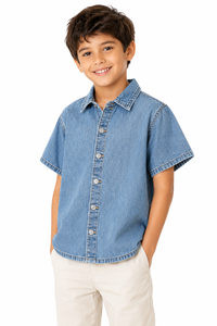 Boys Light Blue Denim <b>Shirt</b> <b>Half</b> Sleeve Casual <b>Shirt</b> Kids <b>Button</b> Down <b>Shirt</b> Soft Cotton Denim Top Stylish Boy Summer <b>Shirt</b> Trend - Product Image 1
