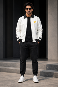 Blouson Bomber Homme Grande Taille en Similicuir Tressé Hiver Uni avec Col Contrastant et Fermeture Éclair – Style Urbain Décontracté - Product Image 3