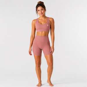 Conjunto deportivo de sujetador deportivo y pantalones cortos para mujer, con logo personalizado, transpirable, elástico, para gimnasio, entrenamiento y fitness. - Product Image 1