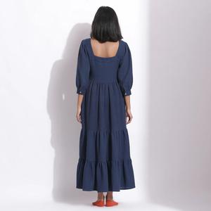 Women <b>Boho</b> Cotton Linen Plain Maxi <b>Dress</b> Square Neck 3/4 Sleeve Loose Fit Casual <b>Summer</b> Long <b>Dress</b> - Product Image 4