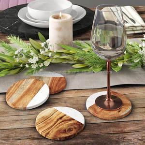 Sous-verre artisanal en marbre et bois, écologique, design moderne, durable, taille/forme personnalisable pour verre à eau, tasse à thé, fabriqué à la main en Inde - Product Image 5