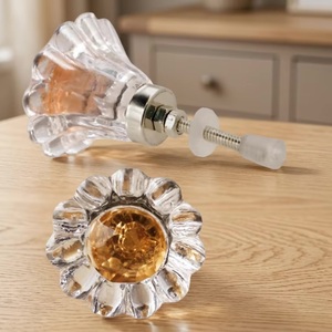 Hot Selling CK 558 Orange Crystal Flower Ceramic Industrial Design Furniture Handles and <b>Knobs</b> <b>for</b> <b>Dresser</b> Cabinet Drawer Use - Product Image 1