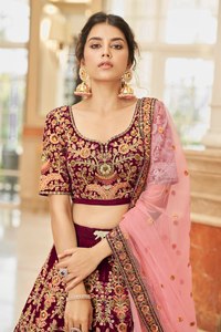 Bridal Embroidered Lehenga Set Velvet Lehenga With Net Dupatta Floral Banarasi Style <b>Wedding</b> Outfit - Product Image 2