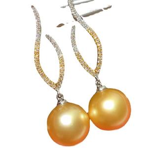 Boucles d'oreilles pendantes en argent pur S925, design de mode léger et luxueux, perles rondes d'eau douce naturelles de 10-11 mm, légèrement imparfaites - Product Image 5